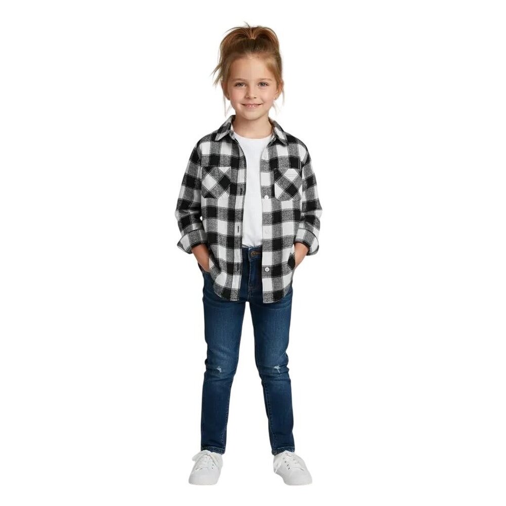 Mudd Girl’s Black And White Plaid Button Down Long Sleeve Shirt Size 7-8